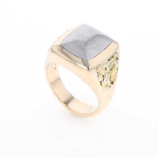 Meteorite Ring Double Side Natural Nuggets Rectangle Inlaid Center