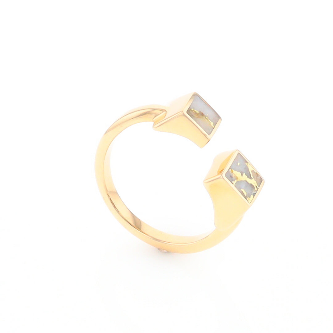 Gold Quartz Ring Wrap Double Square Inlaid Design