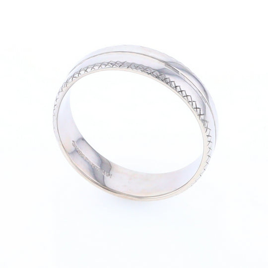 White Gold Cross Hatch Design Wedding Band