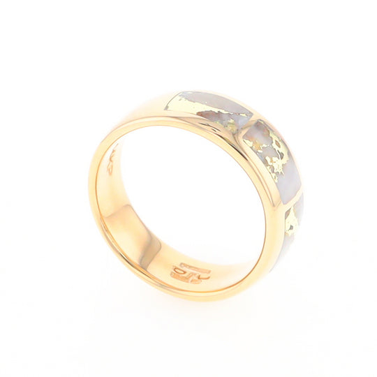 Gold Quartz Ring 3 Section Rectangle Inlaid Band