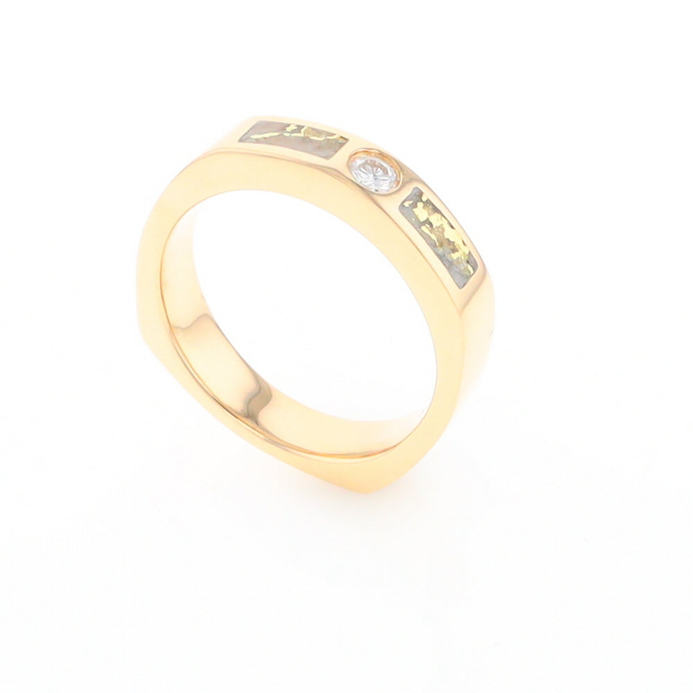 Gold Quartz Ring Double Sided Inlaid Design with .10ct Round Diamond G2