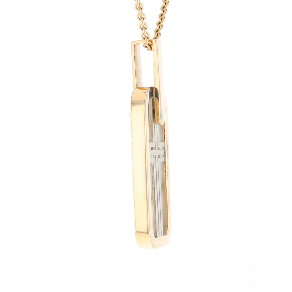 Gold Quartz Necklace Dog Tag Double Sided Inlaid Cross Pendant