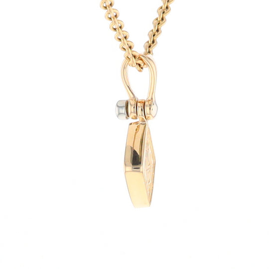 Gold Quartz Necklace Diamond Shape Inlaid Pendant with .02ct Diamond