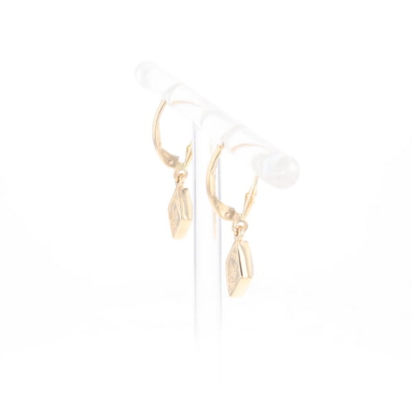 Gold Quartz Earrings Diamond Shape Inlaid Lever Backs G2