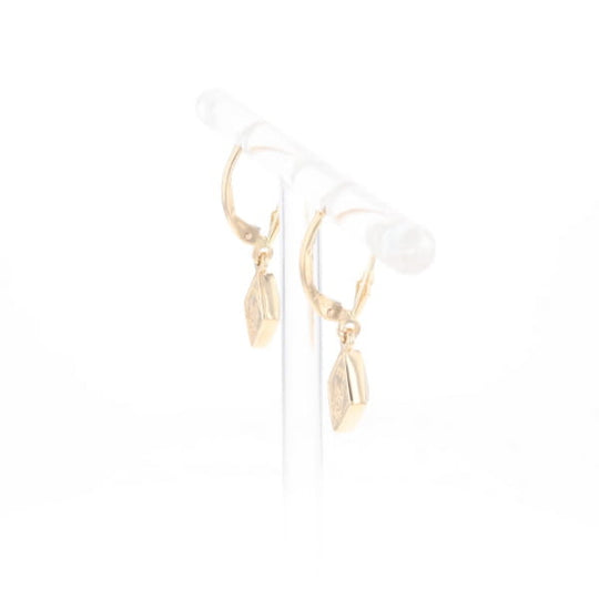 Gold Quartz Earrings Diamond Shape Inlaid Lever Backs G2
