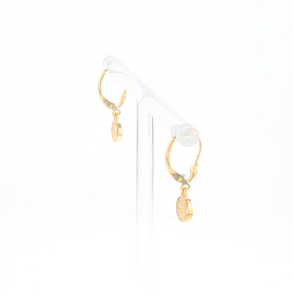 Gold Quartz Earrings Round Inlaid Design Lever Backs