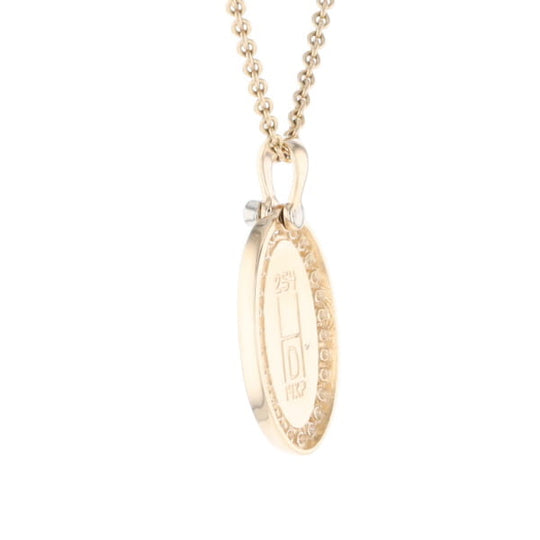Gold Quartz Necklace .37ctw Halo Diamond Oval Inlaid Pendant