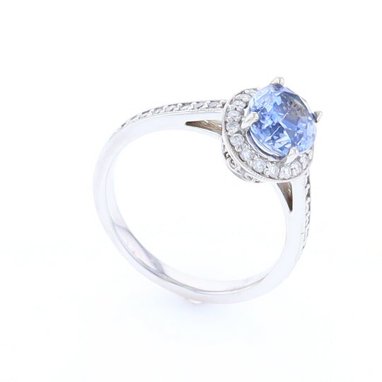 Oval Ceylon Sapphire with Diamond Halo Ring