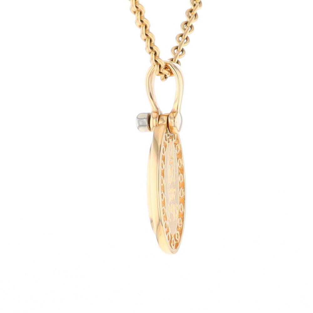 Gold Quartz Pendant Oval Inlaid with .22ctw Round Diamonds Halo