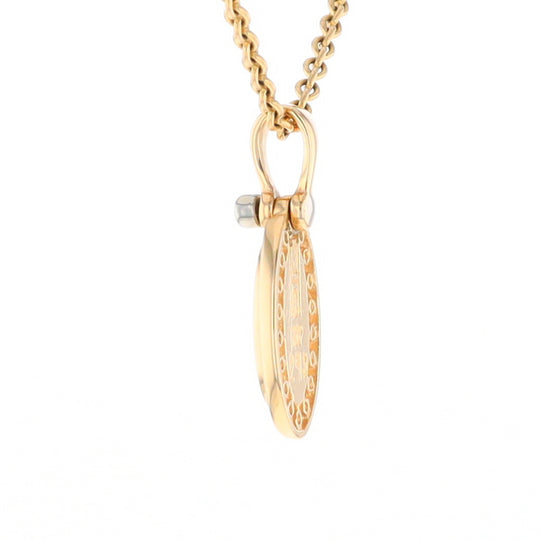 Gold Quartz Pendant Oval Inlaid with .22ctw Round Diamonds Halo