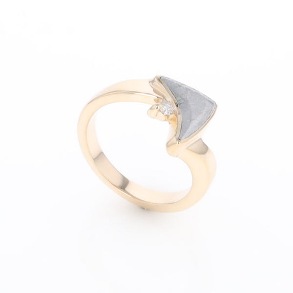 Meteorite Ring Boat Sail Inlaid Design with .04ctw Round Diamond