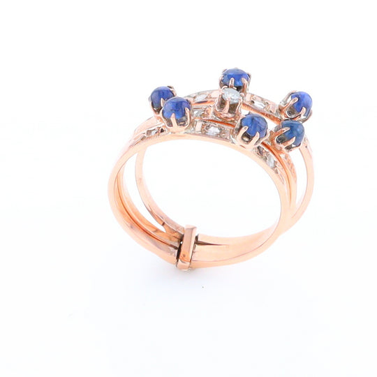 Vintage Sapphire and Diamond Stacked Trio Ring