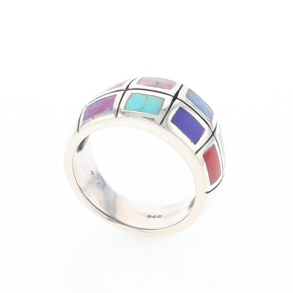 Native Silver Multi Stone Inlaid Ring