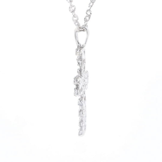 Sterling Silver Nugget Pattered Cross Necklace