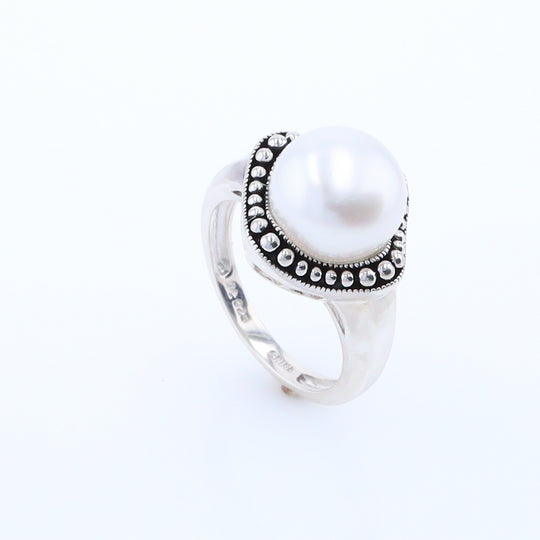 Pearl with Milgrain Halo Ring