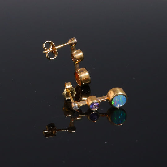 Opal Earrings Inlaid Design with Tanzanite and .04ctw Round Diamonds