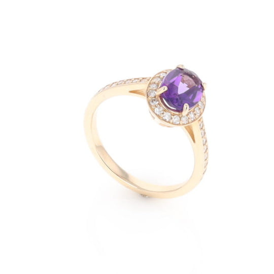Oval Amethyst with Diamond Halo Ring