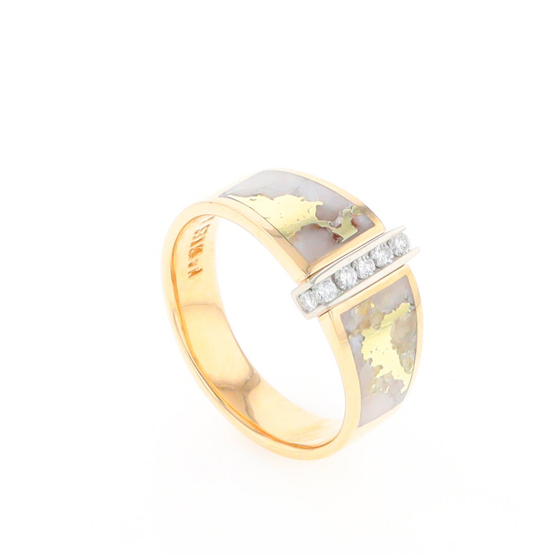 Gold Quartz Ring Double Sided Inlaid with .19ctw Round Diamonds