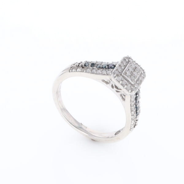 Blue & White Diamond Rectangle Cluster Ring