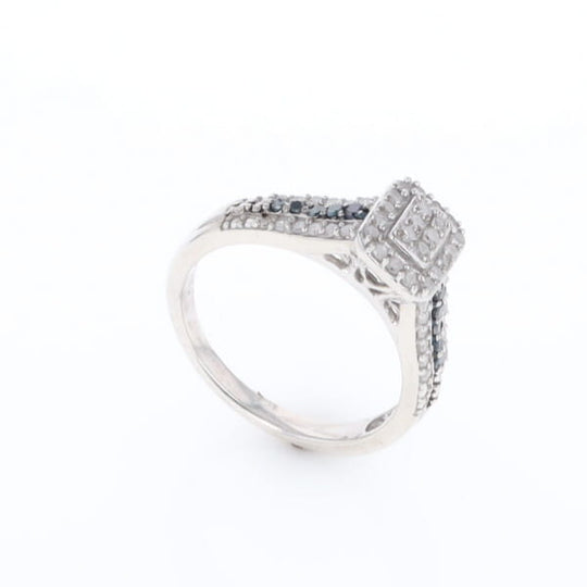 Blue & White Diamond Rectangle Cluster Ring