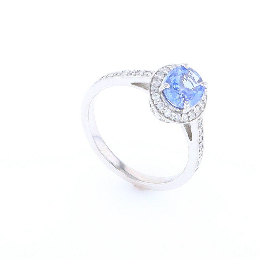 Oval Ceylon Sapphire with Diamond Halo Ring