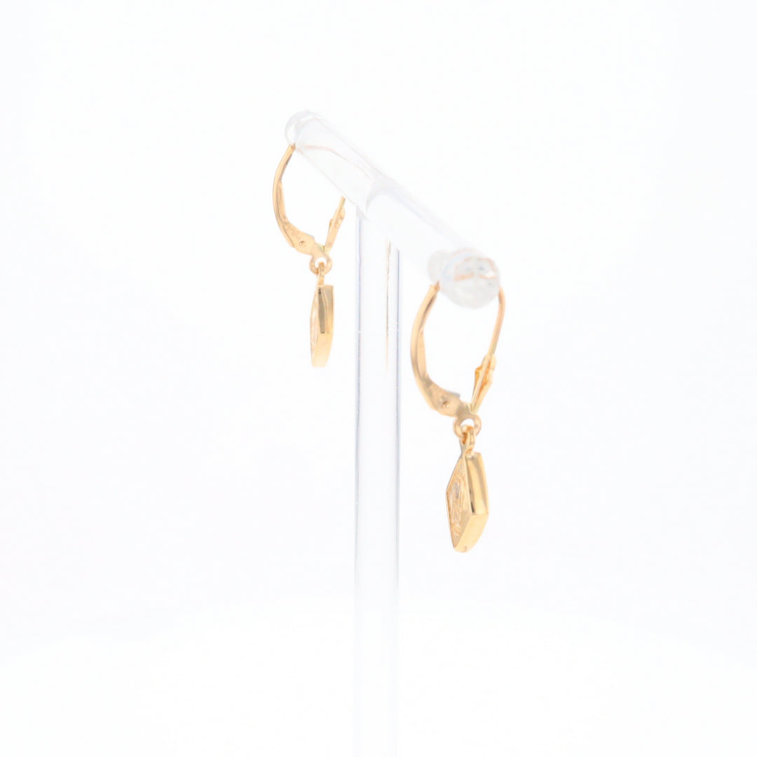 Gold Quartz Earrings Diamond Shape Inlaid Lever Backs G1