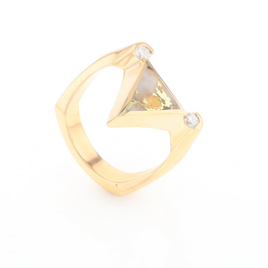 Gold Quartz Ring Triangle Inlaid Design With .14ctw Round Diamonds