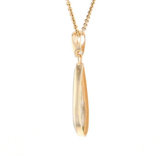 Gold Quartz Pendant Tear Drop Inlaid Design G2