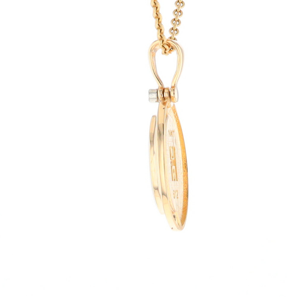 Gold Quartz Necklace Oval Inlaid Pendant with a .02ct Diamond