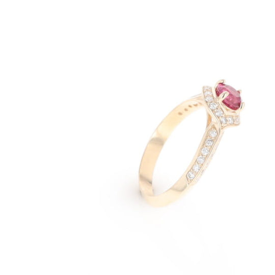 Peaked Halo Pink Tourmaline & Diamond Engagement Ring