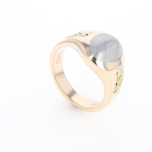 Oval Meteorite Inlaid Ring with Natural Gold Nuggets
