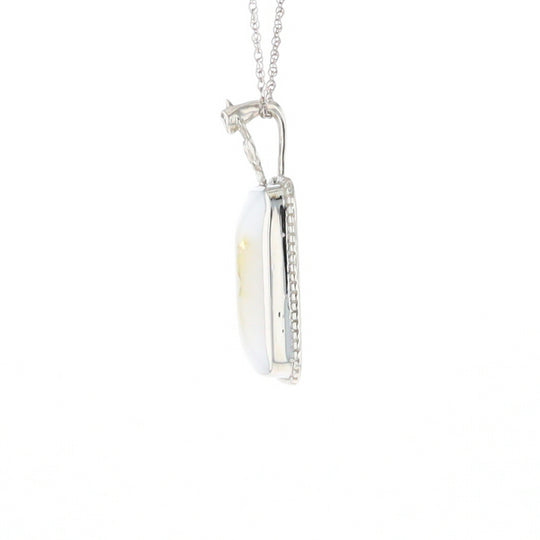 Gold Quartz Necklace, Rectangle Inlaid Fleur De Lis Design with .02ctw Diamond Pendant