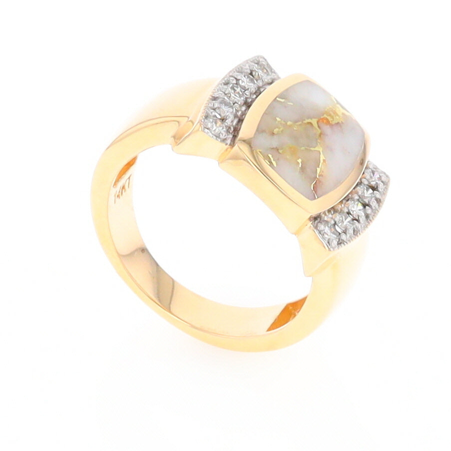 Gold Quartz Ring Rectangle Inlaid with .27ctw Round Diamonds