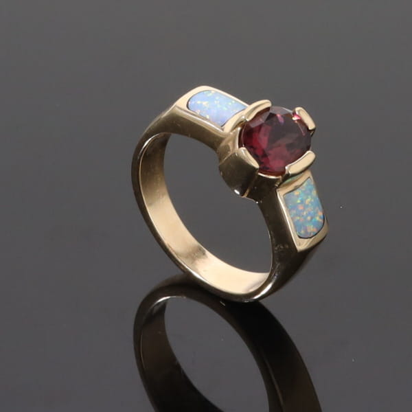 Opal Rings 2 Section Inlaid Design with Oval Pink Tourmaline
