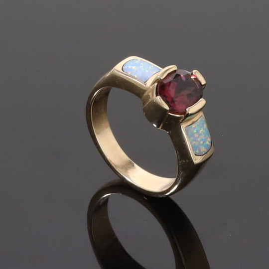 Opal Rings 2 Section Inlaid Design with Oval Pink Tourmaline