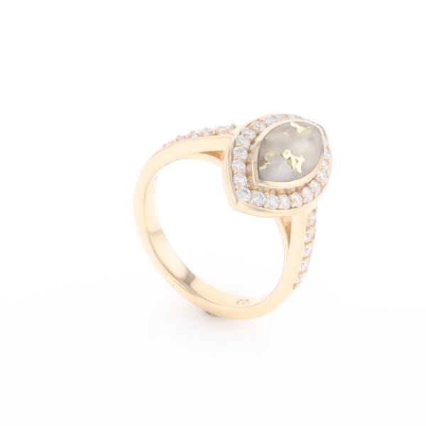 Marquise Gold Quartz Inlaid Ring with 0.65ctw Diamond Halo
