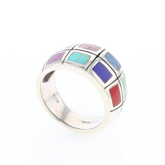 Native Silver Multi Stone Inlaid Ring