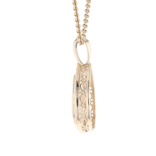 Gold Quartz Pendant Tear Drop Inlaid .42ctw Diamond Halo Design