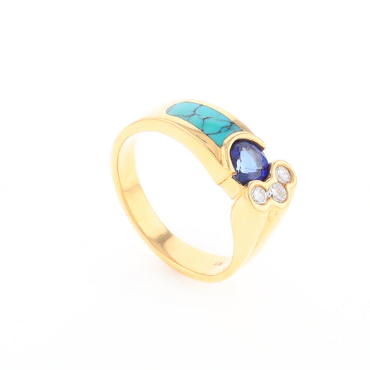 Turquoise Inlaid Ring with Sapphire and 0.23ctw Diamonds