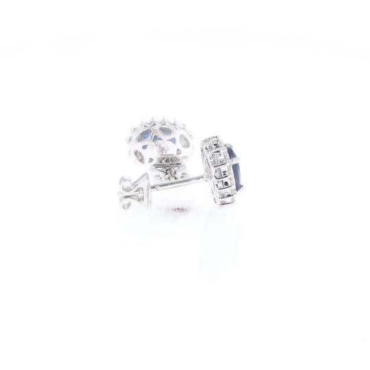 Oval Blue Sapphire Earrings With Halo