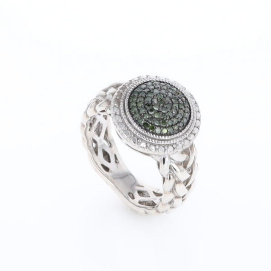 Green Diamond Braided Cluster Ring