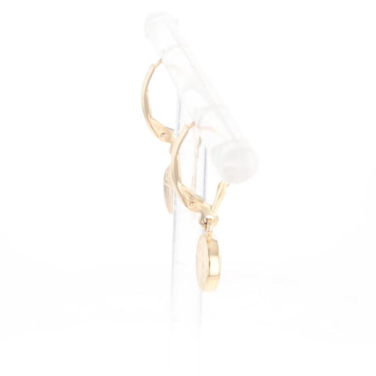 Gold Quartz Earrings Round Inlaid Design Lever Backs