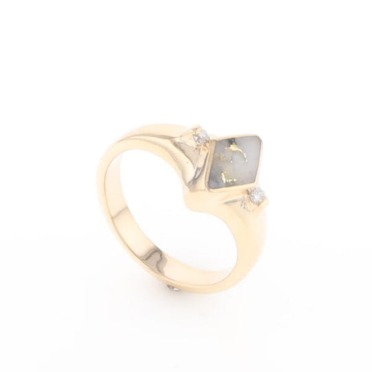 G2 Gold Quartz Ring Diamond Shape Inlaid with 0.05ctw Round Diamonds
