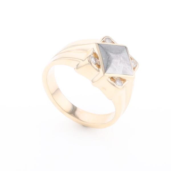 Natural Meteorite ring diamond shape inlaid design with .16ctw round diamonds