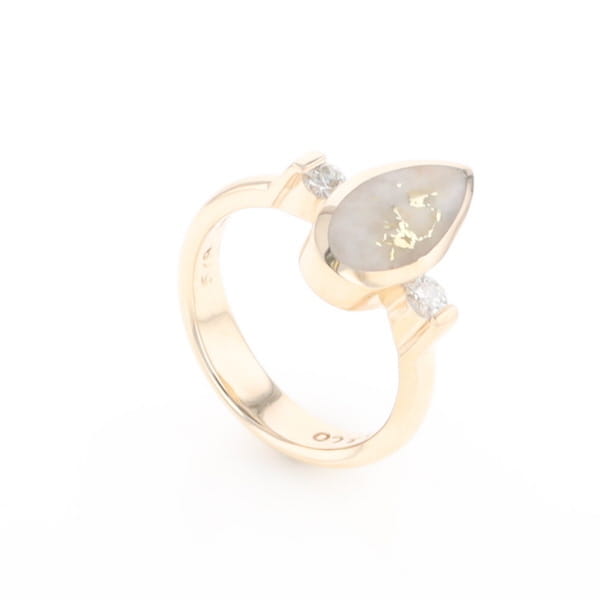 Gold Quartz Ring Pear Shape Inlaid with .18ctw Round Diamonds