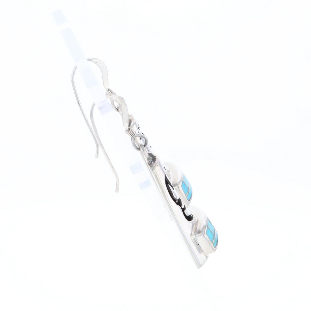 Turquoise Triangular Kokopelli Dangle Earrings