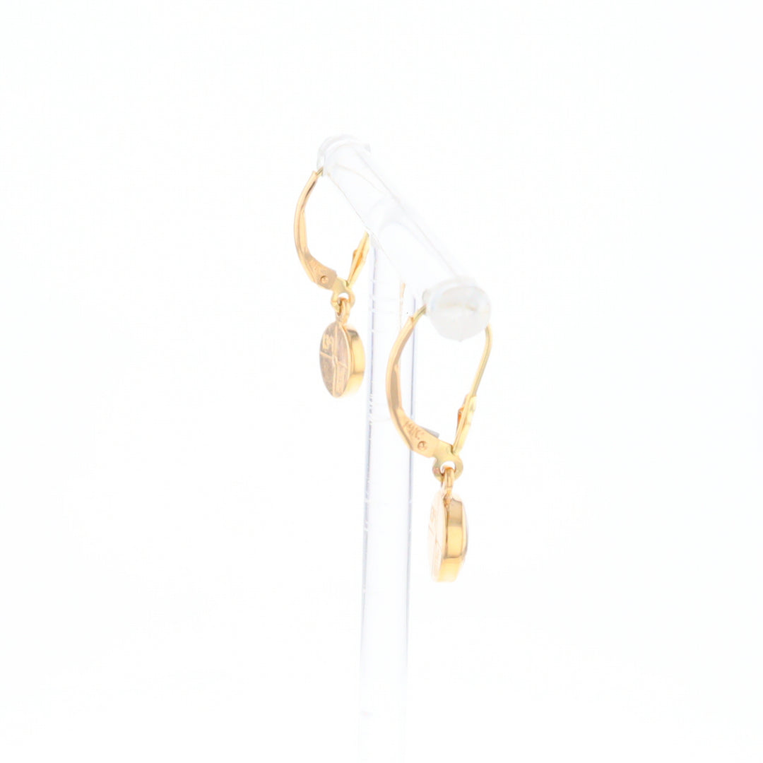 Gold Quartz Earrings Round Inlaid Design Lever Backs