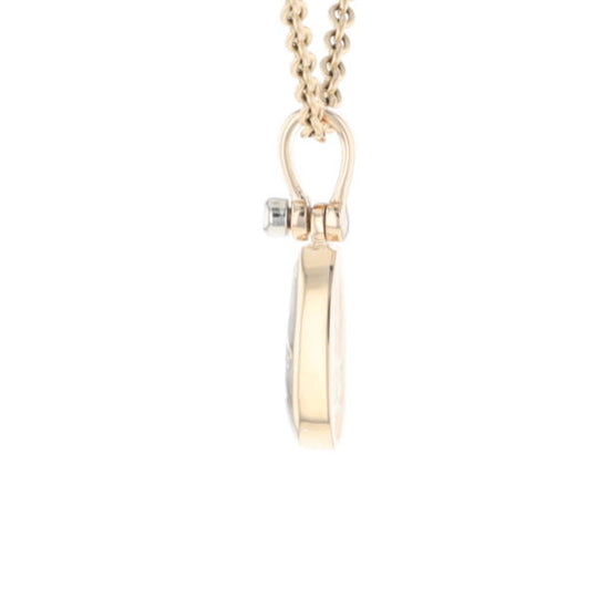 Gold Quartz Necklace Pear Shape Inlaid Pendant with .02ct Diamond