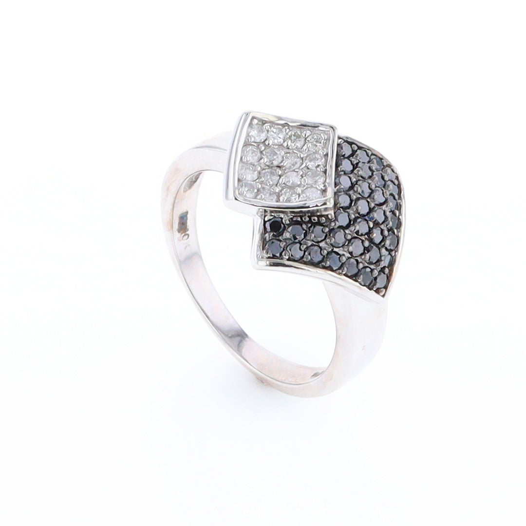 Double Pavé Black and White Diamond Ring