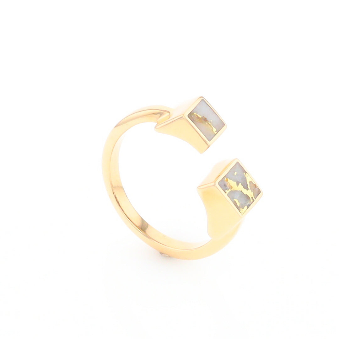 Gold Quartz Ring Wrap Double Square Inlaid Design